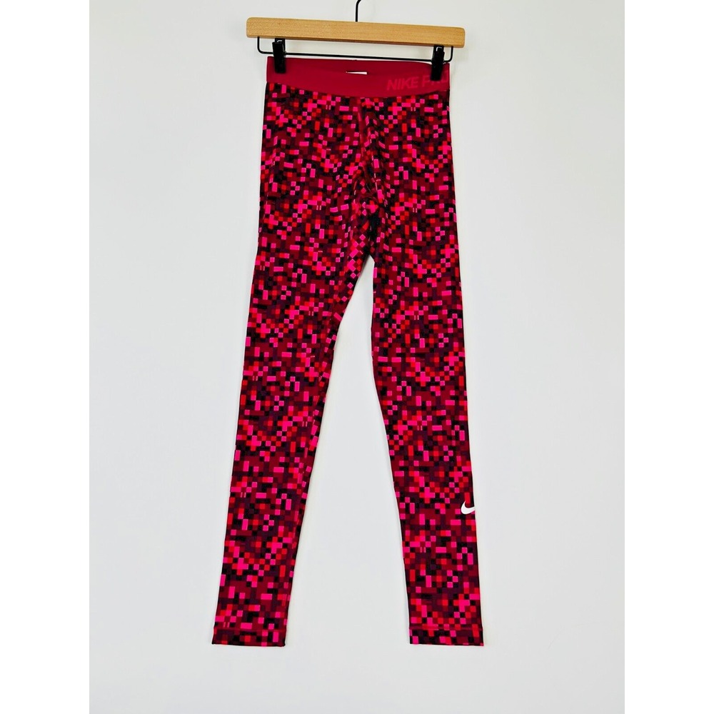 Nike Pro Compression‎ Leggings Size S Pink Pixelated Print Ankle Yoga Gym